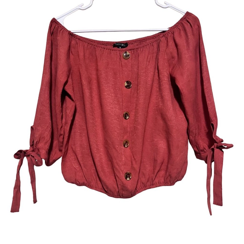 Papermoon Womens‎ Off The Should Crop Top 3/4 Sleeve Blouse Size M